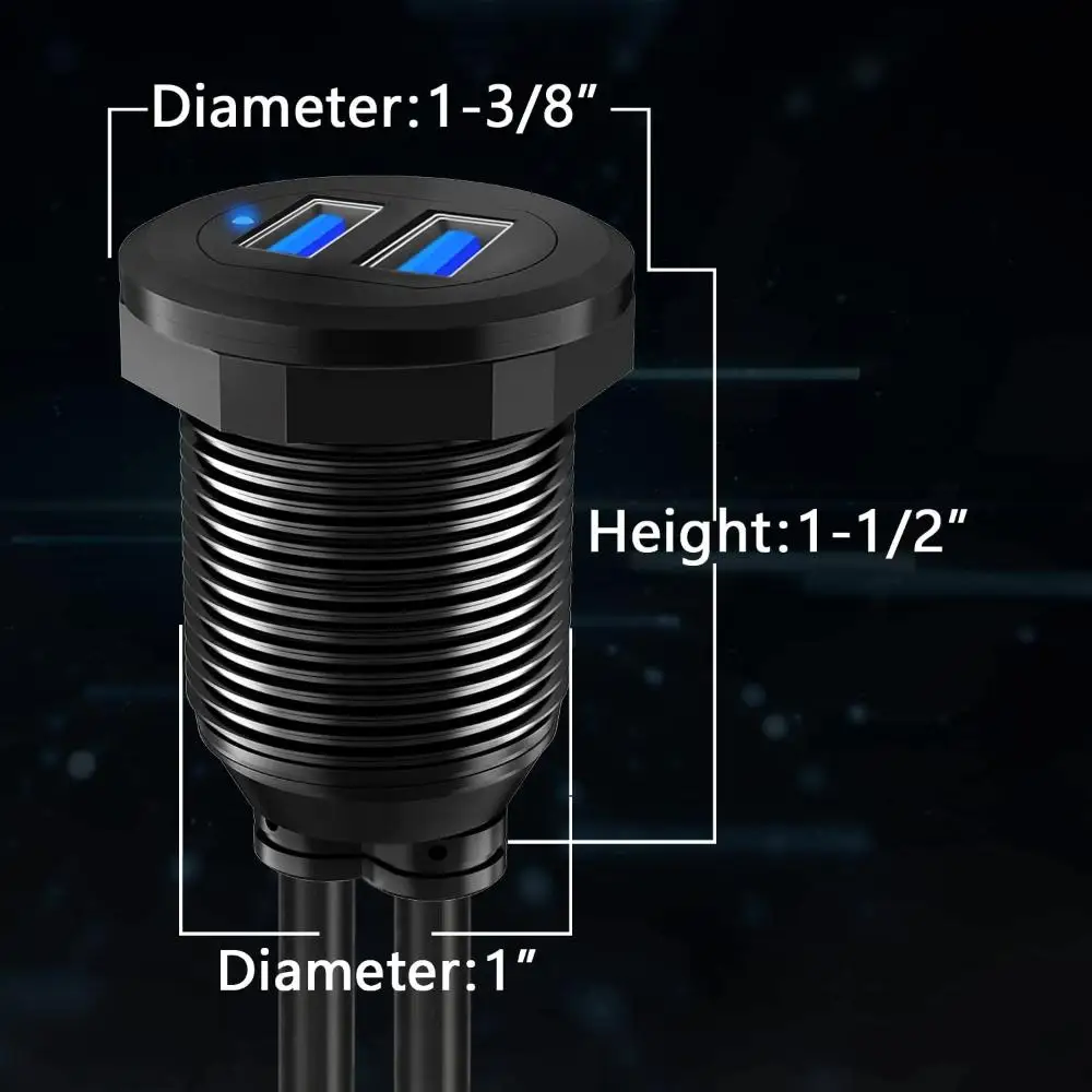 자동차 플러시 마운트 케이블, 자동차 LED 표시기 패널 대시 보드 익스텐션 케이블, USB 3.0, 더블 포트 방수, 암수, 1m