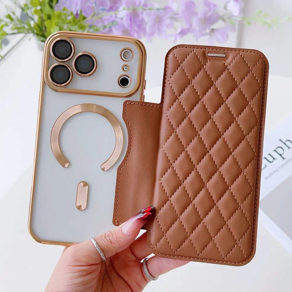 Enhanced Flip Cover Plating Clear Magnetic Fold Leather Wallet Case with Card Holder Slot