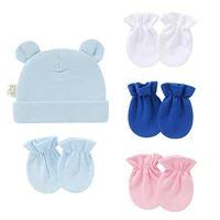 Newborn Birth Set Baby Hat+Gloves Soft Baby Nightcap With Ears Spring Summer Hat Gloves Kit Prevent Scratching Skin Infant Stuff 2