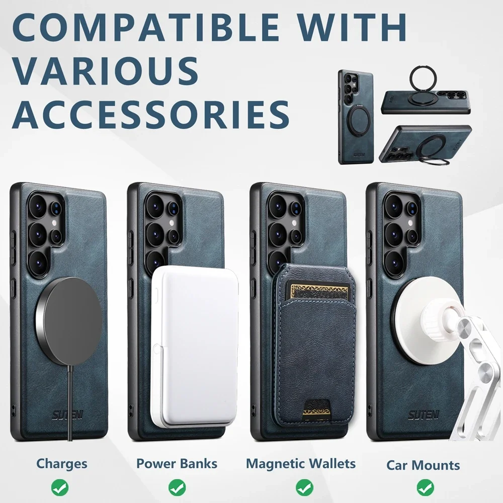 Magnetic Foldable Leather Phone Case with Stand and Wireless Charging Compatibility