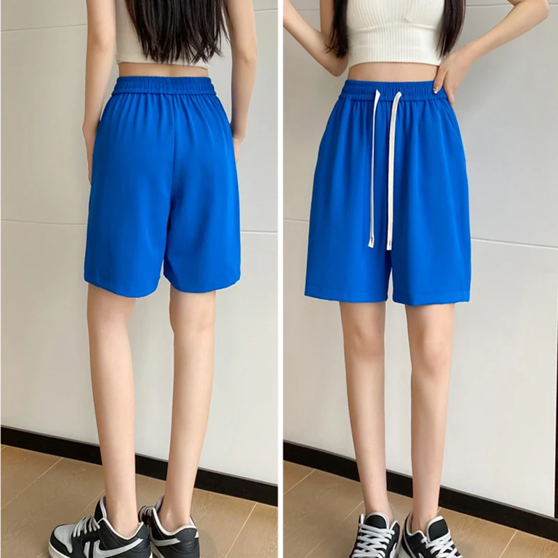 Loose Wide Leg Summer Shorts For Women Casual Streetwear Track Short Sweatpants Femme Ice Silk Thin Drawstring Bermudas Shorts
