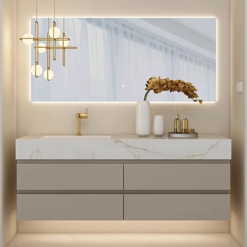 

Шкаф для ванной со встроенной панелью Rock, Современные Простые комбинированные Шкафы для ванной комнаты, раковина, мебель для дома YX50BC