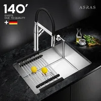 ASRAS 304 Stainless Steel Handmade Kitchen Sink Combo Europe Style Size Large and Small Single Bowl Undermount Vegetable Basin 2
