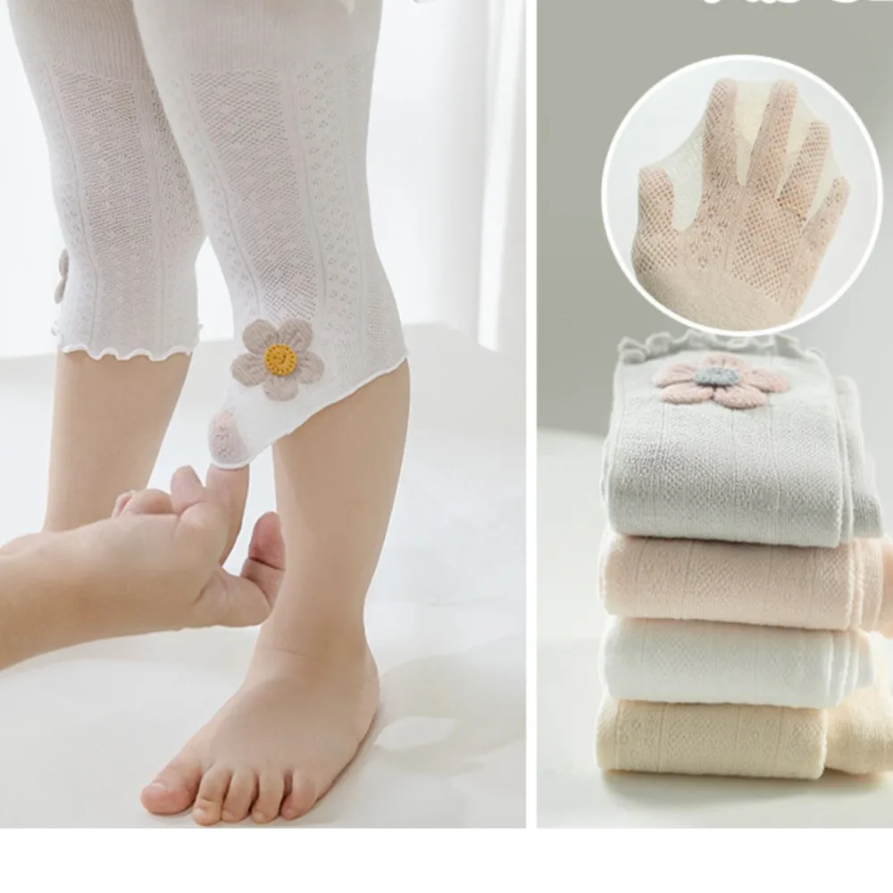 Baby leggings Summer Mesh thin girls' breathable cropped pants White baby safety pantyhose flower infant