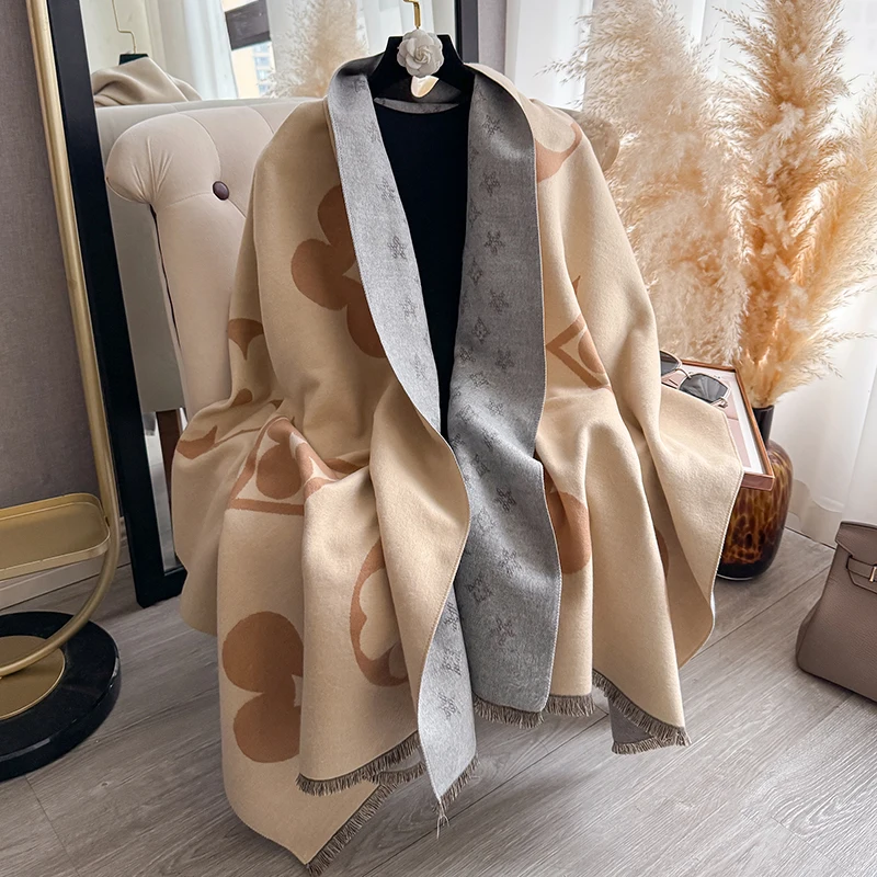 Laest Design Elegant Pashmina Shawl Imitation Cashmere Jacquard Pattern Scarves Winter Collocation Thickened Warm Scarf Shawl