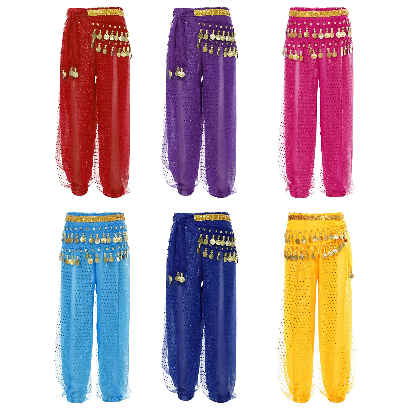 Kids Girls Belly Dance Performance Harem Pants Sequined Dots