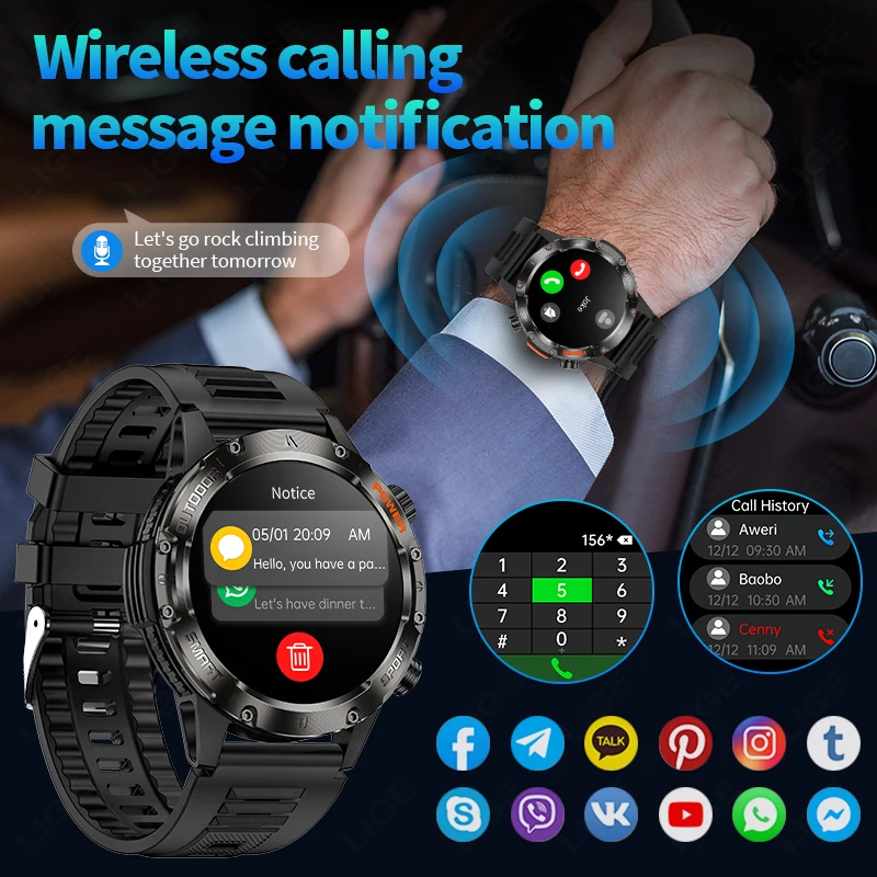 LIGE Outdoor Bluetooth Call Smart Watch Men 360 * 360 High Definition Full Touch Screen Sports Health Monitoring Smartwatch Men
