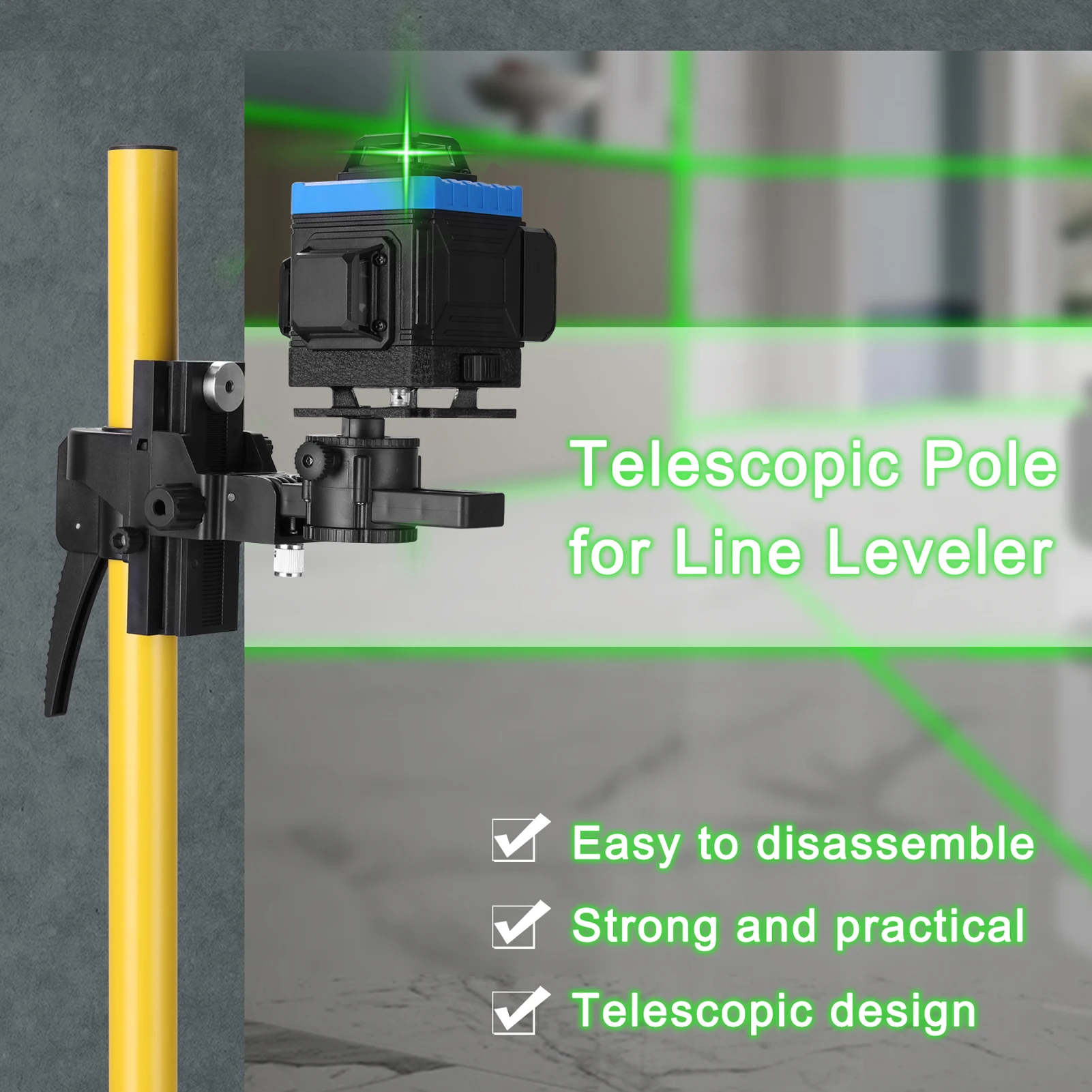 4.2m Height Adjustable Line Leveler Stand Bar Telescopic Bracket 1/4'' Thread Li