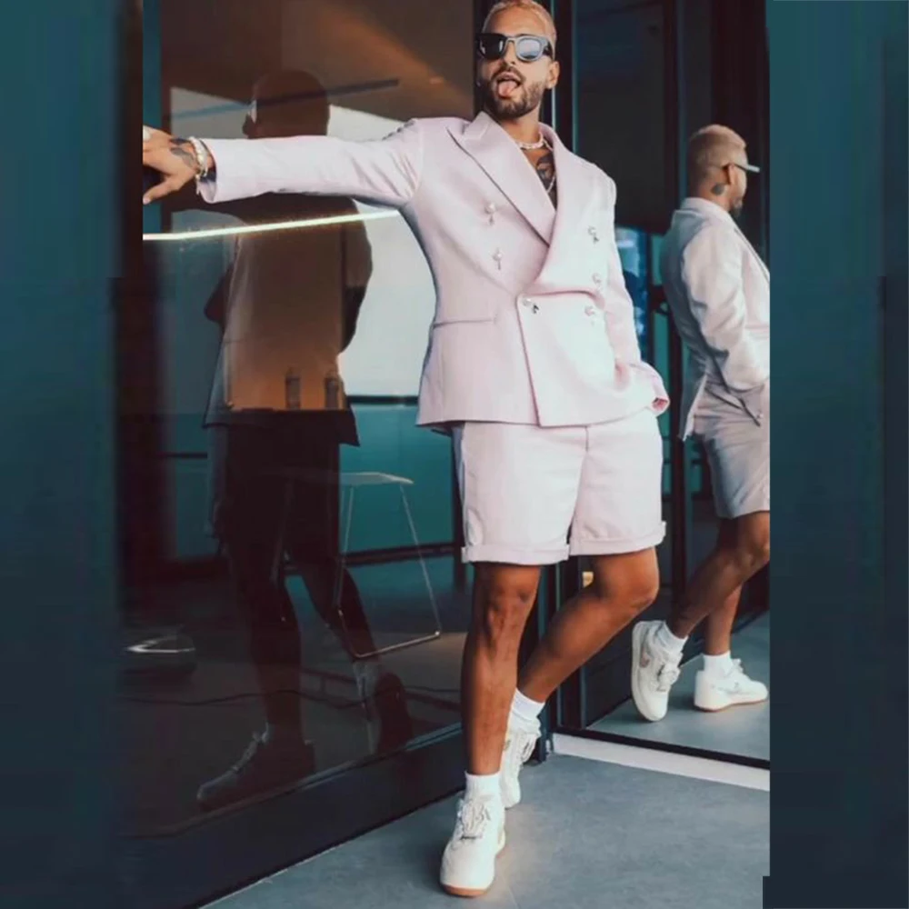 Pink Short Suit For Women Single Button Solid Color Formal Party Set Short Pants Slim Fit Wedding Suit High Quality
