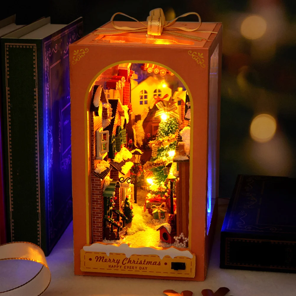 

Assembly House Model Plaything Christmas Toy 3D DIY Bookend Unfinished Small Wooden Cabin Three-dimensional