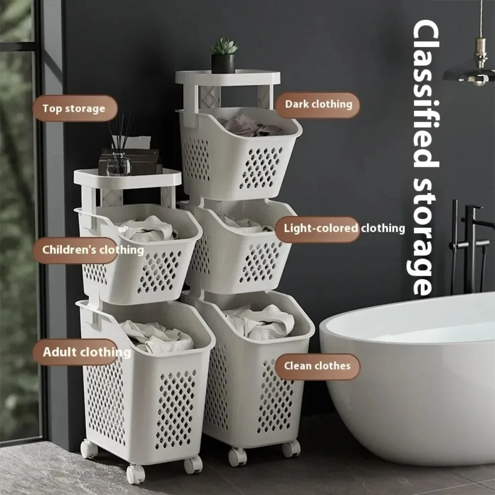 Laundry Handcart with Wheels Household Sundries Storage Rack Multifunctional Bathroom Clothes Toilet Multi-Layer Storage Baskets storage rack kitchen storage cart