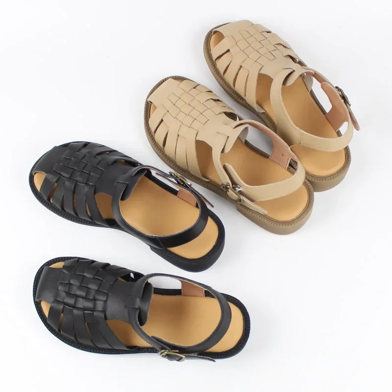 

Old Style Cowhide Woven Handmade Flat Bottomed Women's Sandals Summer Genuine Leather Women's Shoes Are Comfortable and Healthy