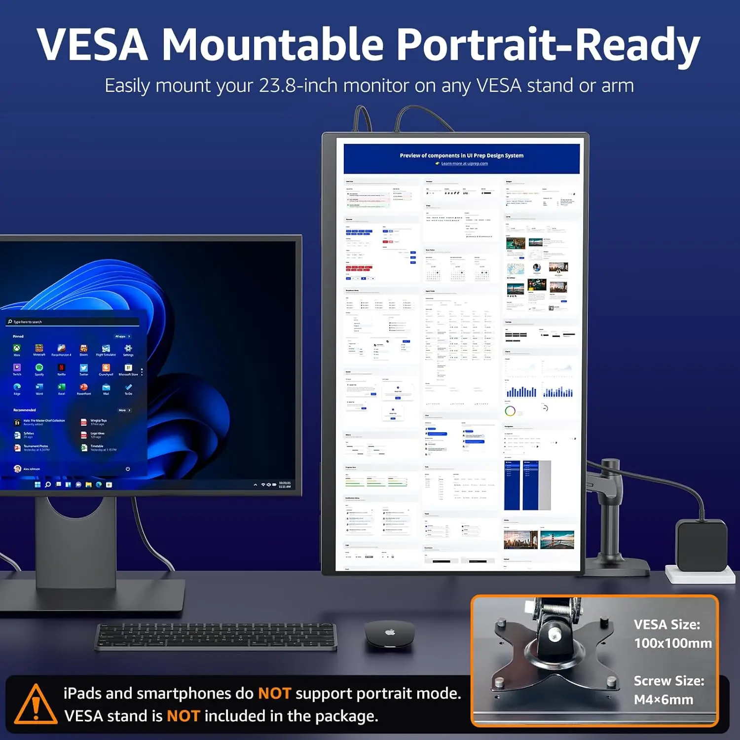 23.8인치 120Hz 휴대용 모니터 FHD 100% sRGB 외장 게이밍 스크린 USB C LS 스탠드 VESA 미니 PC 노트북 확장용 MAC 휴대폰 연결 가능