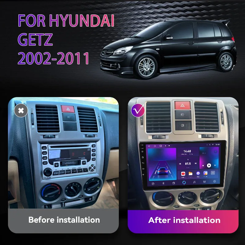 2 Din Android 12 Car Radio For Hyundai Getz 2002 - 2011 Multimedia Video Player Navigaion GPS DVD Carplay Auto 8+128G Head Unit