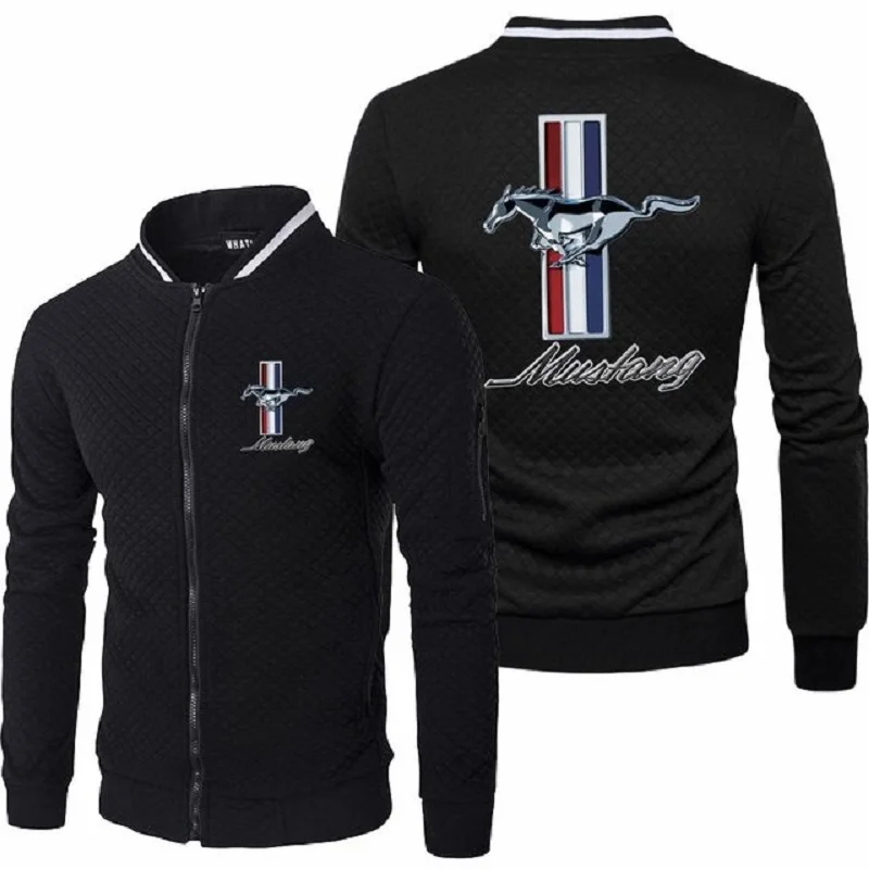 Fashion Simple Style Men's Jacket Car Ford Mustang Print Quilted Zipper Jacket Racing Jacket Autumn Casual Sport Long Sleeve Top