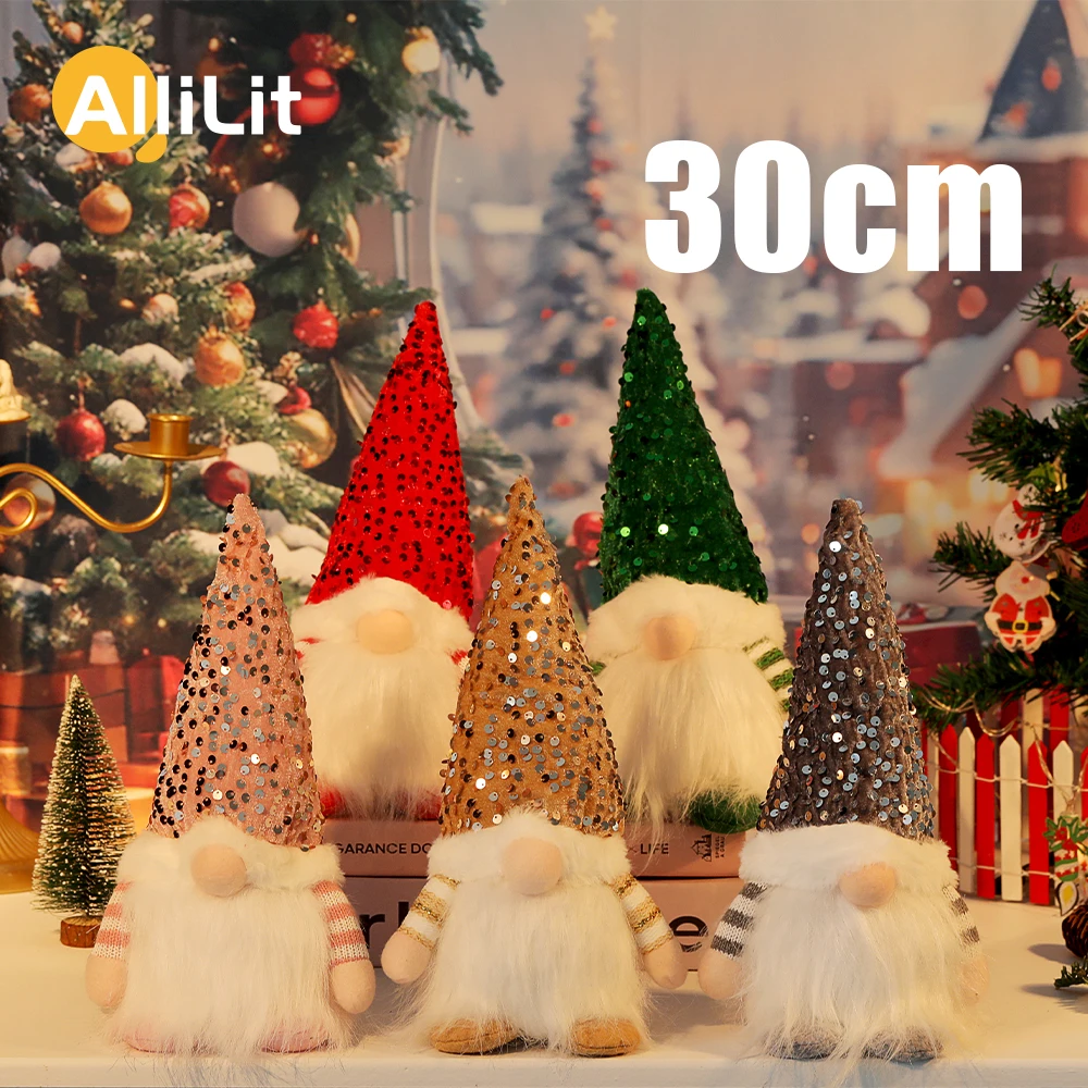 30cm Christmas Doll Elf Gnome with Led Light Christmas Decorations for Home Xmas Navidad New Year Children's Gifts