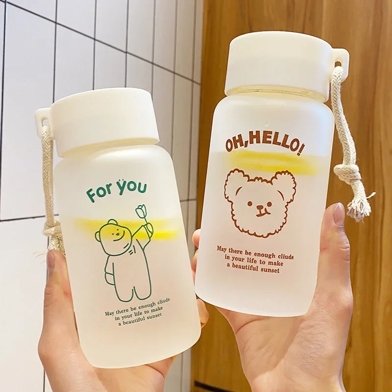 

Bear Tumbler Summer Portable Outdoor Water Bottle Clear Frosted Water Cup Simple Fresh Gift Cup for Male Female Students 450ML