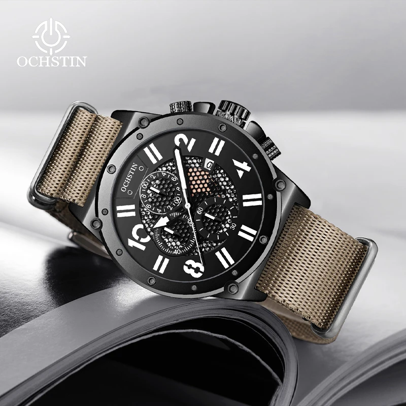 OCHSTIN creative nylon series multi-function quartz core new trend 2024 men's quartz watch men's waterproof wristwatch
