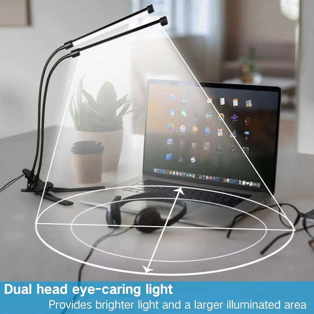 LED Desk Lamp Double/Single Head Reading Table Lamp With Clip Dimmable Brightness For Home Study Office Lighting PC Eye Protect 3