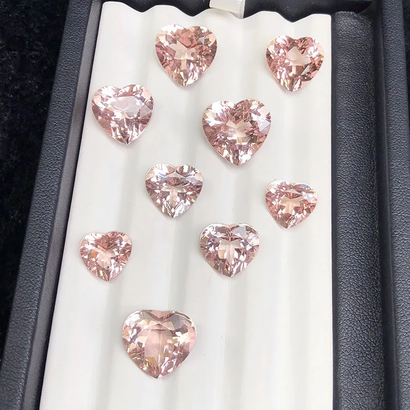 10pcs/lot Eye Clear Natural Stone Pink Morganite Heart Shape Facet 4x4mm-6x6mm Loose Gemstone For Jewelry Making