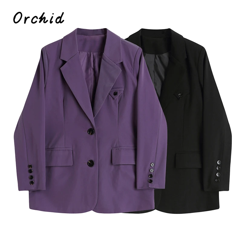 

Women's Solid Simple Vintage Blazer Coat 2023 Autumn Winter Fashion Loose Chic Single Breasted Long Sleeves Jacket Tops