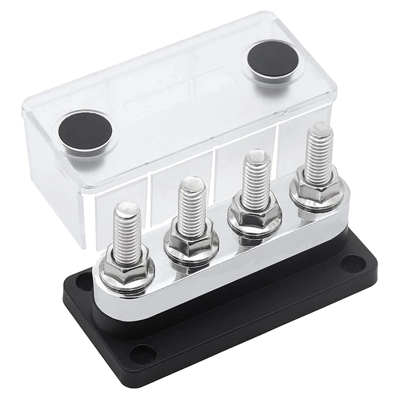 

JABS 600A Bus Bar 4-Stud (3/8 Inch) M10 High Current Copper Busbar Terminal Block Marine DC 12V 24V 48V With Cover