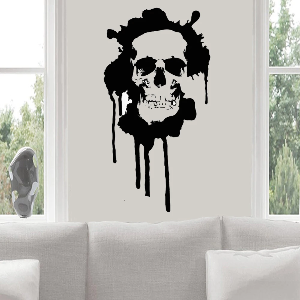 Skull Bone Wall Decal Style Modern Grunge Teens Bedroom Man Cave Bar Party Interior Decor Door Window Vinyl Stickers