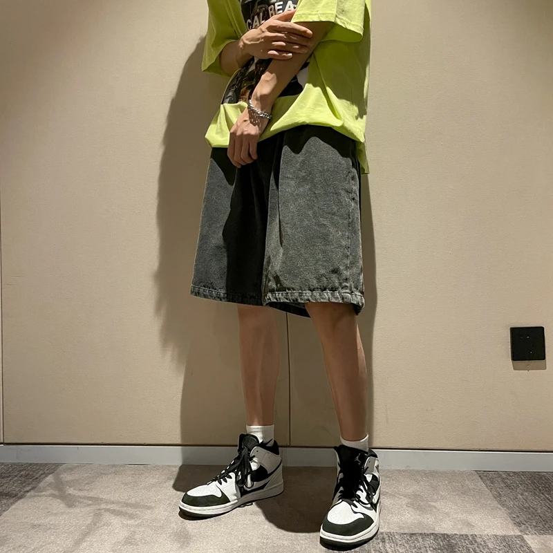 Korean Style Summer Men's Black Wide Leg Denim Shorts 2023 New Fashion Casual Baggy Short Jeans Male Brand Clothes