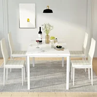 Dining Table Set for 4 Marble Kitchen Table and Chairs for 4, Comfortable PU Leather Chairs,Dining RoomTable Set for Small Space 2