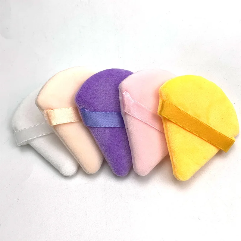 Customize Logo Reusable Microfib Cotton Makeup Triangular Remover Pads Loose Powder Puff Fan-shaped Makeup Beauty Tool on Tag 3