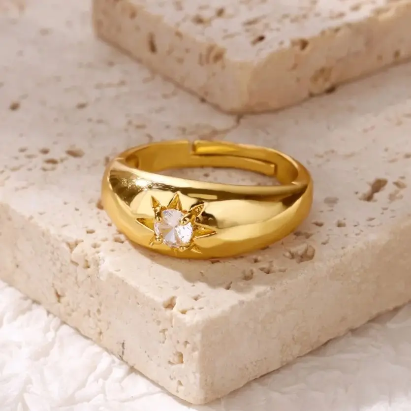 Zircon Geometric Stars Rings For Women Gold Color Adjustable