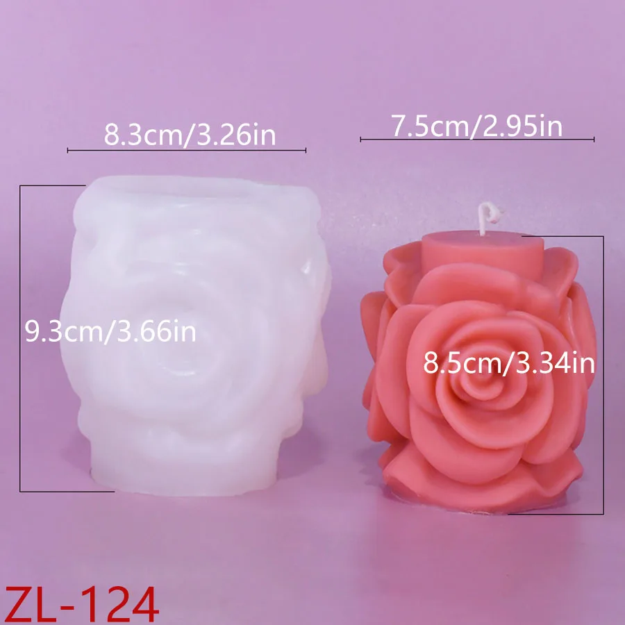 2 Piece Rose Pillar Candle Molds - 3D Flower Column Silicone Molds For DIY Candles & Soap