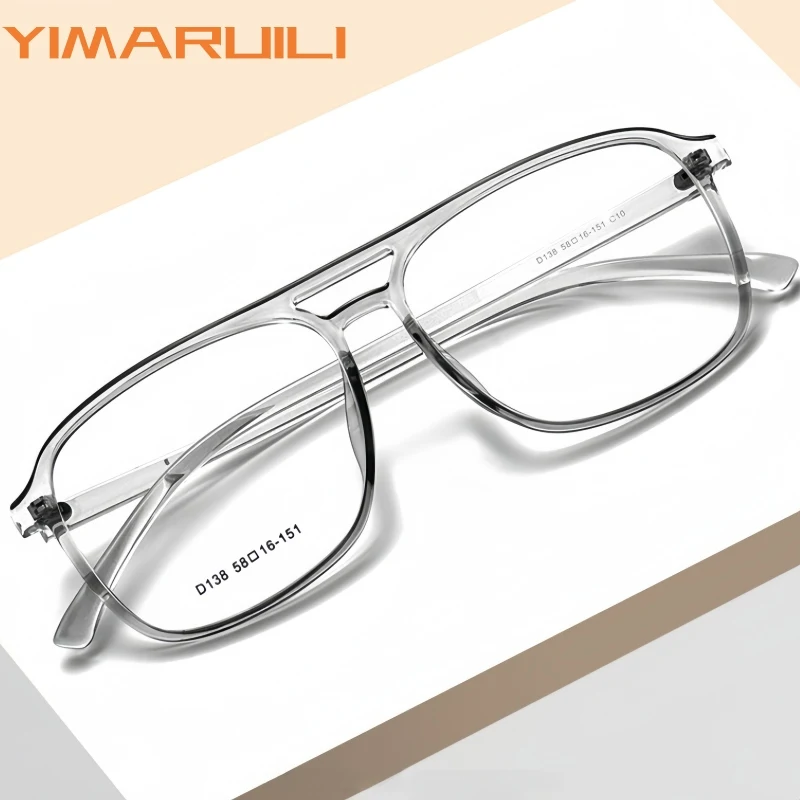 YIMARUILI Modischer Pilotenbrillenrahmen für Damen und Herren in Übergröße, Ultraleichter TR90 Doppelbalken Retro-Optikbrille D138
