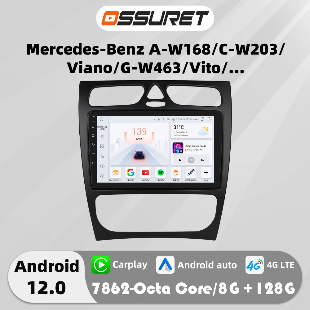 Reproductor multimedia con GPS para coche, autorradio estéreo con Android, 4G, 8 núcleos, Carplay, para Mercedes Benz CLK-C209/W209, A-W168, C-W203, Viano, Vito