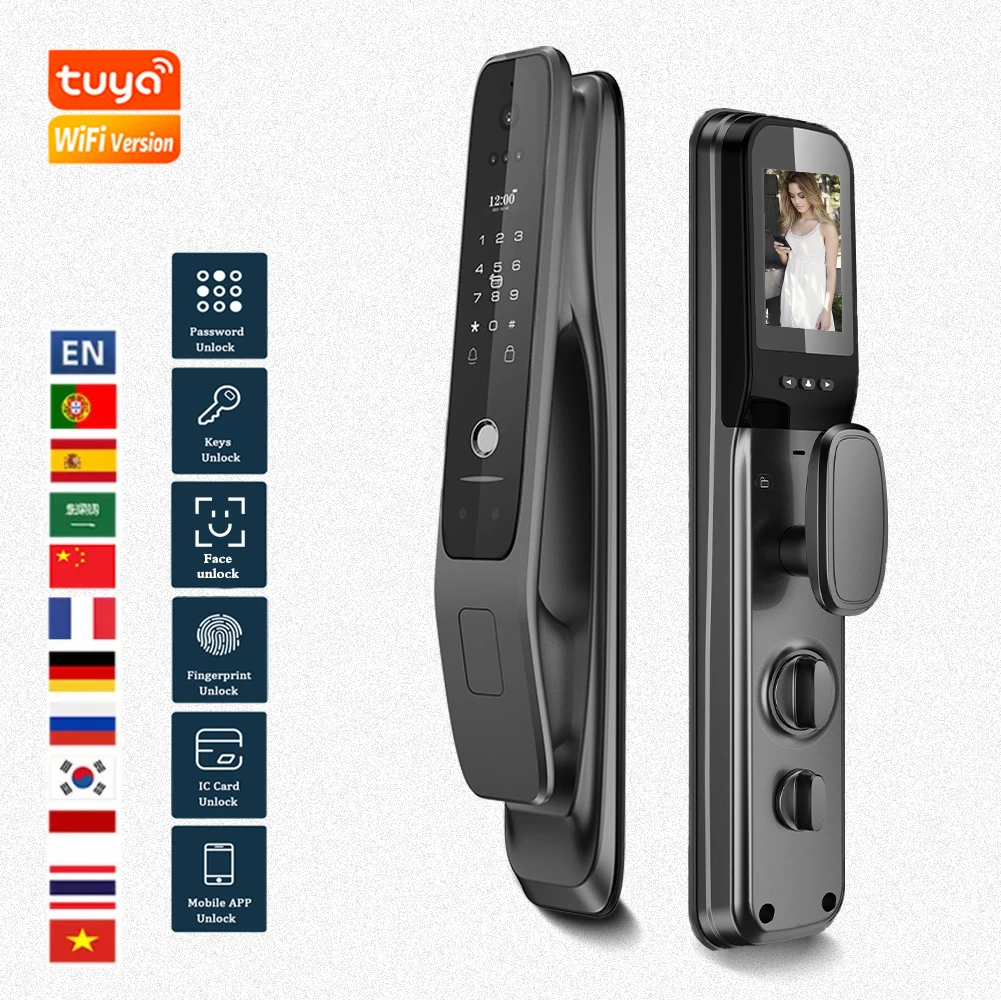 Tuya Wifi 3D Face Recognition Smart Door Lock Camera Fingerprint Digital Lock with Key Code Nfc Card for Home Apartments