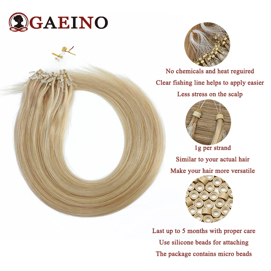 Micro Loop Hair Extensions Human Hair Straight Highlight Ombre Blonde Micro Ring Loop Extension Human 1G/Pc 12-26Inch