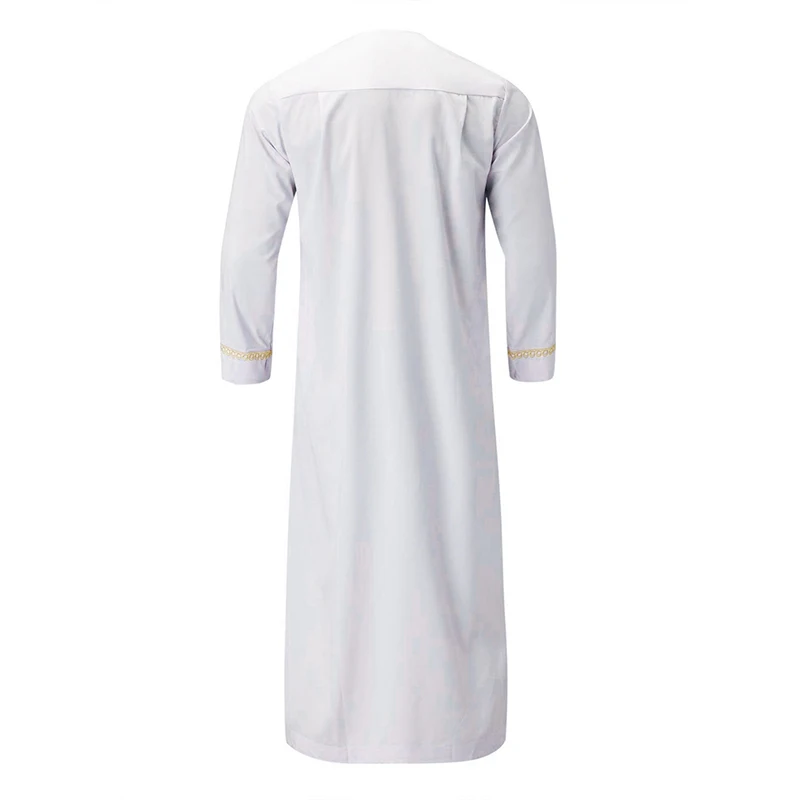 Men s Traditional Moroccan Kaftan Robe with Intricate Gold Embroidery Long Sleeves and Loose Fit for Ethnic Style Costume