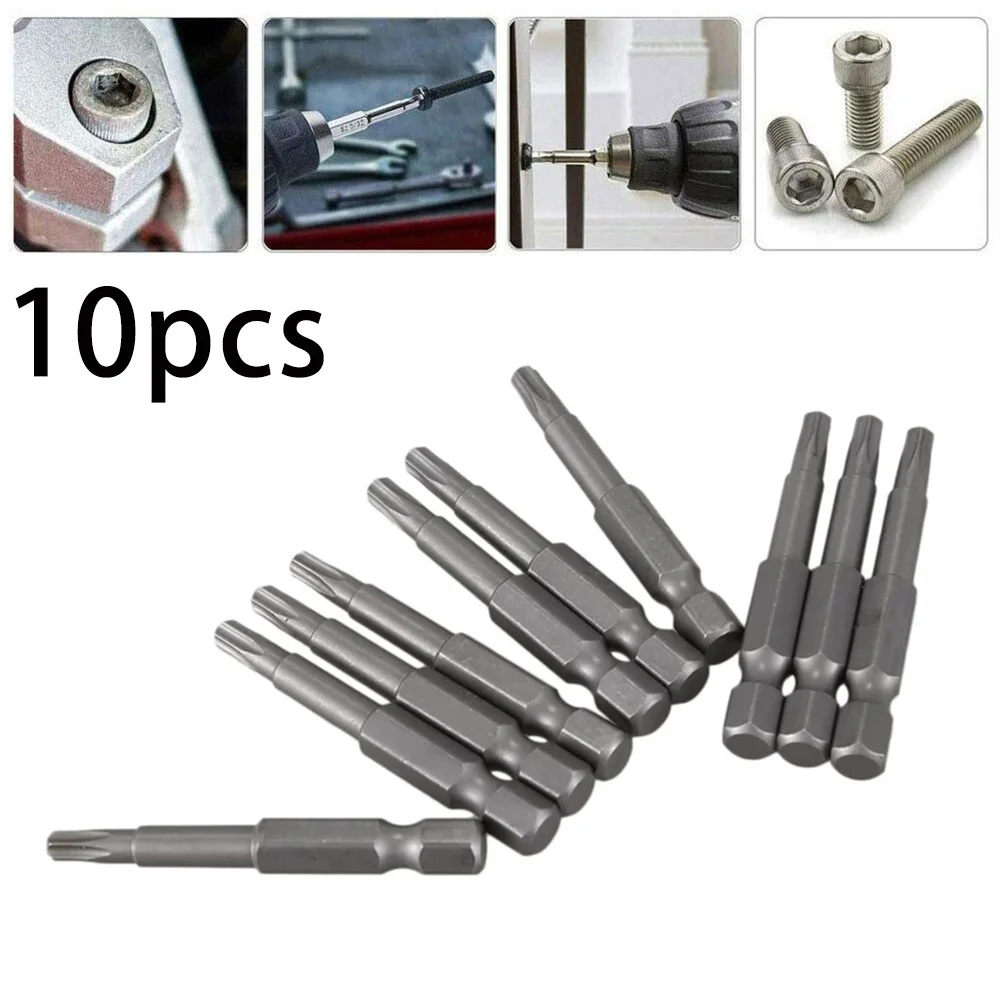 

10Pcs Screwdriver Bit Alloy Steel 50mm Long Torx Grey Screwdriver Bit 6.35mm Hexagon Handle T20 For Removing Hexagon Screws