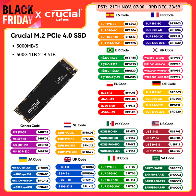 Crucial 5000MB/s SSD NVMe M.2 2280 4TB 2TB 1TB Internal Solid State Hard Disk M2 PCIe 4.0x4 2280 SSD Drive for PS5 Laptop PC