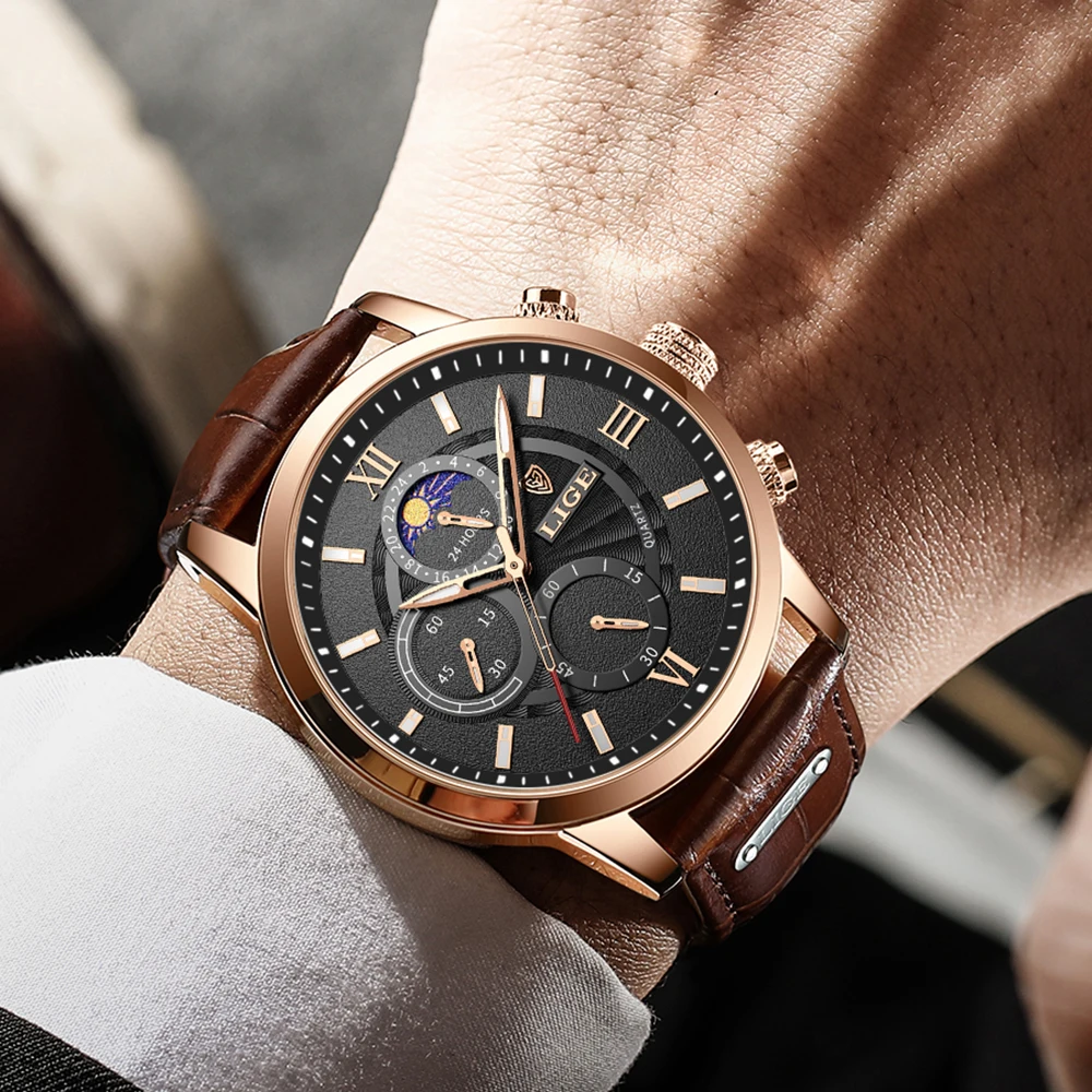 Men's Luxury Leather Quartz Sports Watch - Waterproof Wristwatch by LIGE