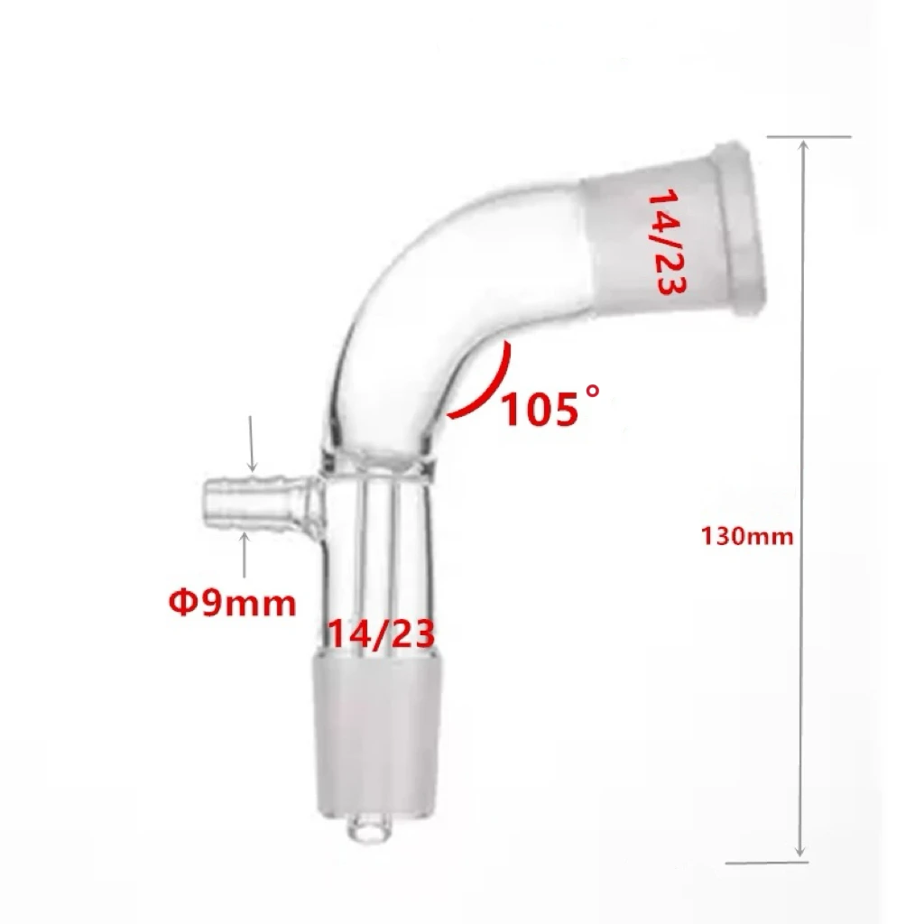 Laboratory Glass 24/29 Joint 105 Deg Bend Vacuum Receiver Take Off Adapter Distillation head Adapter lab glass adapter lab glass supplies