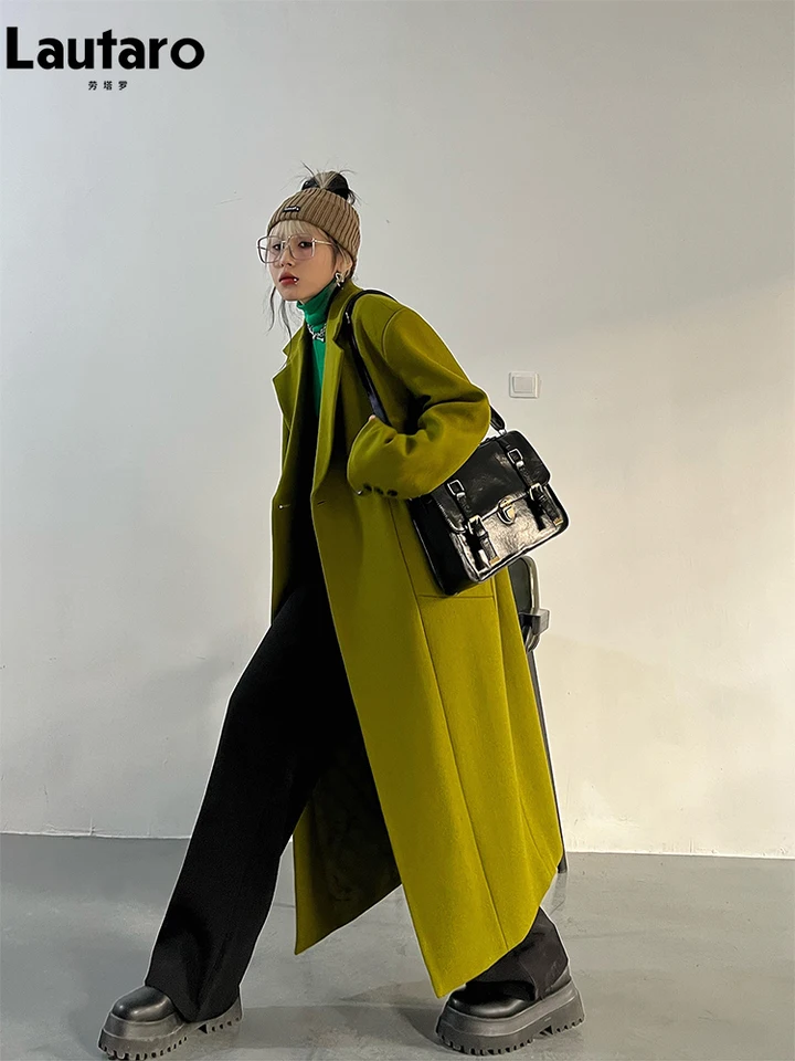 Lautaro Spring Autumn Long Green Oversized Trench Coat for Women
