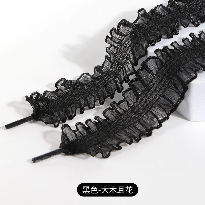 1 쌍 블랙 화이트 레이스 신발 끈과 프릴 트림-여성용 나무 귀 가장자리가있는 요정 바람 신발 끈 소녀 신발