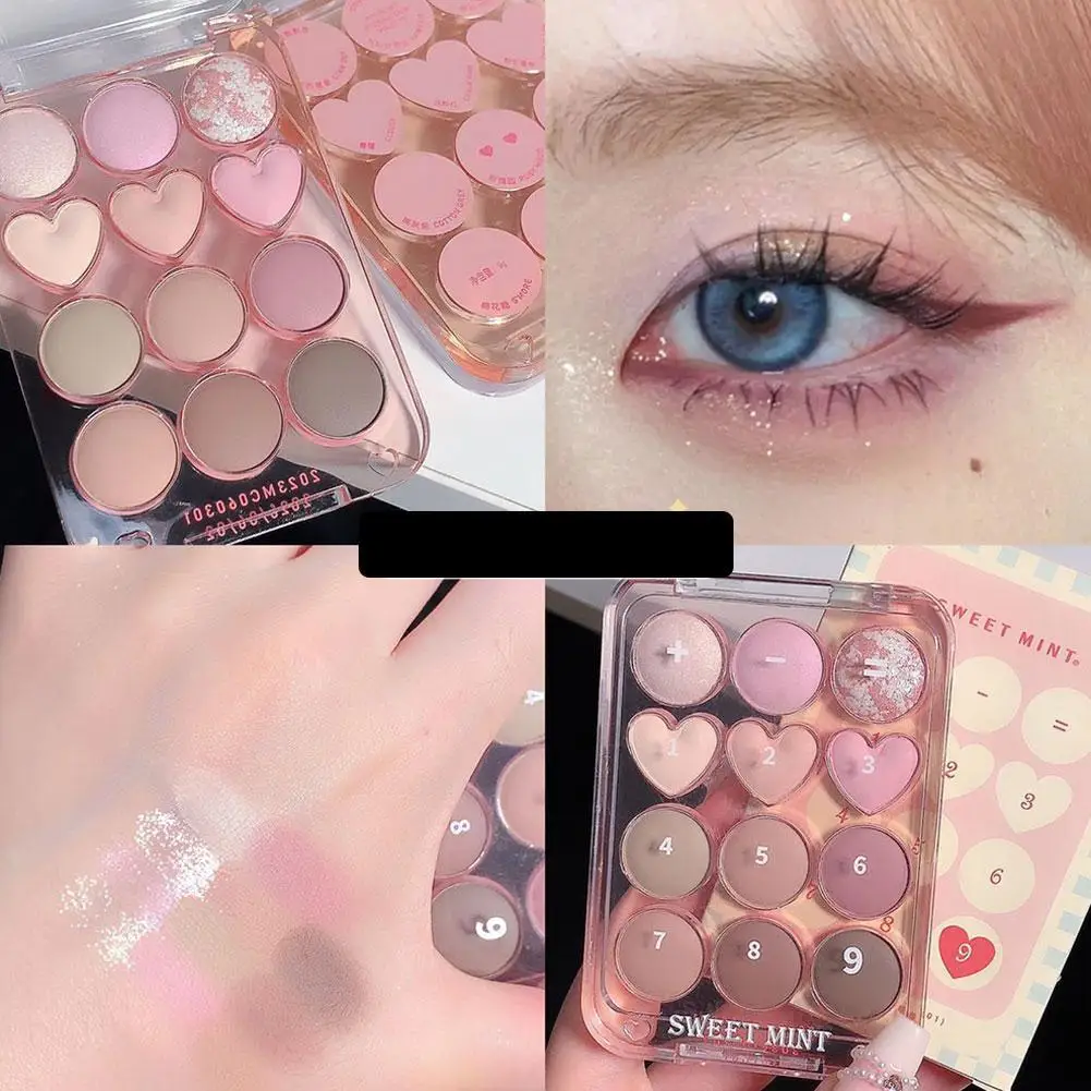 

Love Eyeshadow Palette 12 Color Pink Pearly Eyeshadow Blusher Korean Charming Eye Makeup Palette Shiny Eye Shadow Eye Pigments