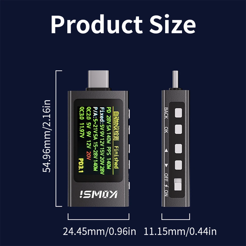KWS-X1 타입 C 테스터 DC 전압계 전류계 타입-C 고속 충전 감지 트리거 용량 측정 리플 측정 4V-30V