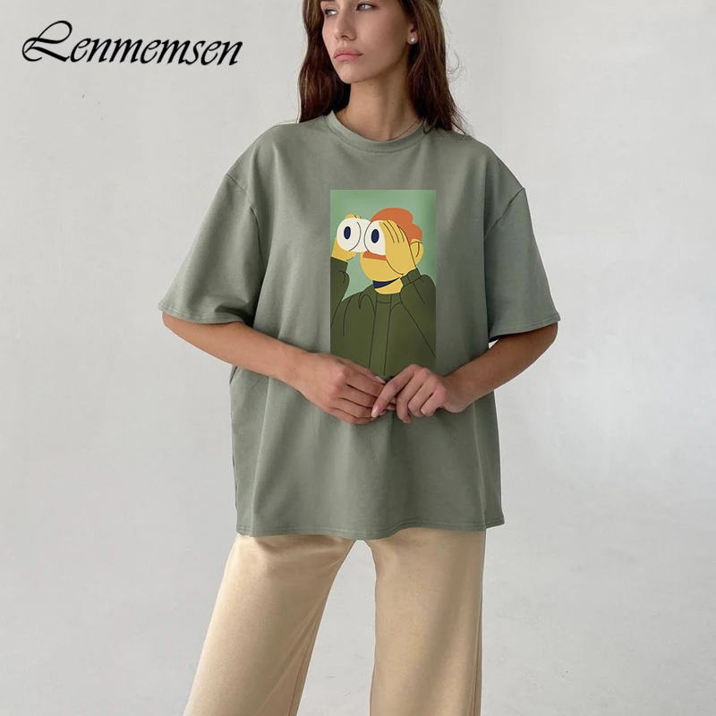 

Lenmemsen Kawaii Graphic футболка женская летняя оверсайз Повседневная хлопковая футболка с коротким рукавом модные женские топы с забавным мультяшным принтом