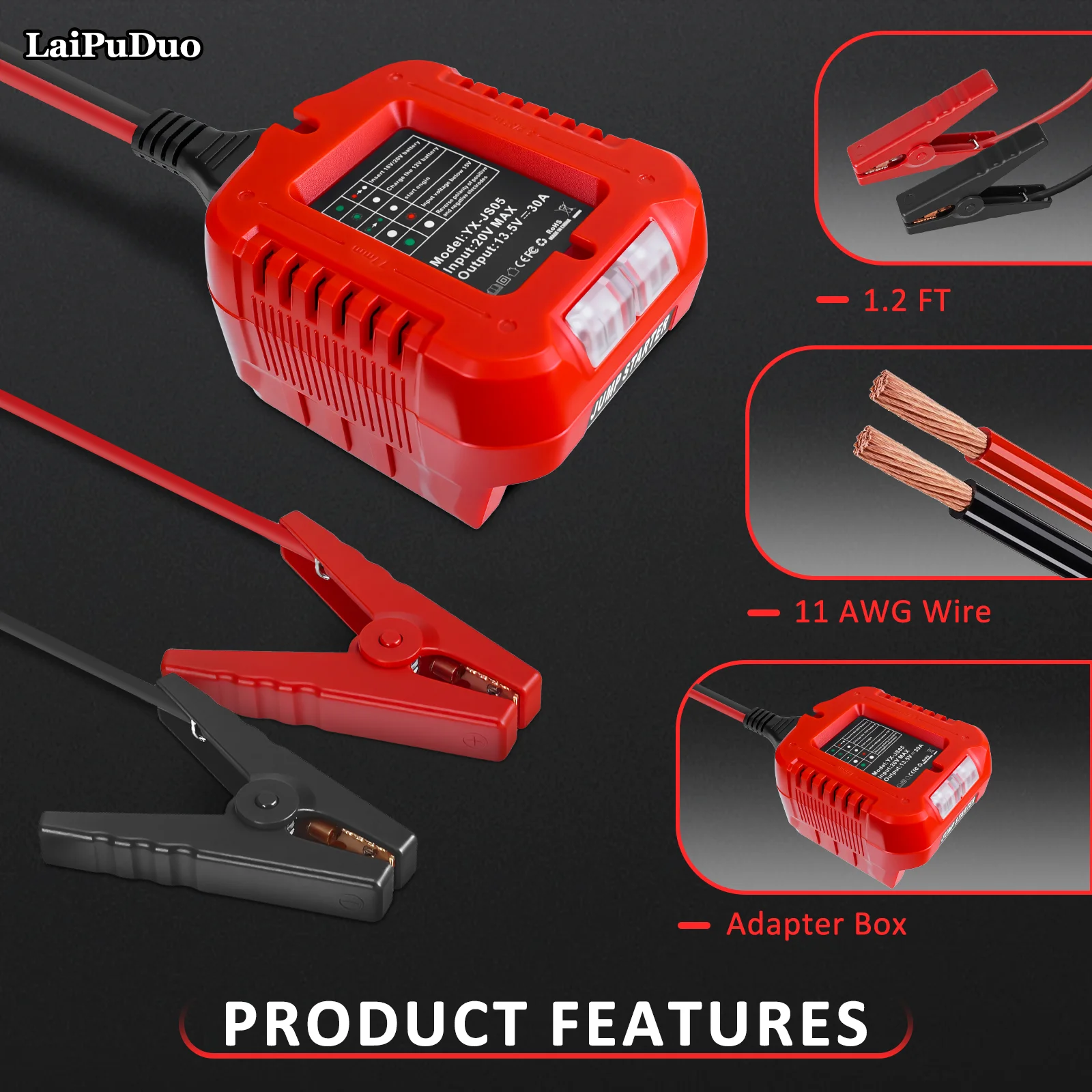 10AWG 점퍼 케이블 어댑터 휴대용 배터리 스타터 자동 부스터 케이블 자동차 점화기 마키타/디월트/밀워키 18V 20V 배터리용