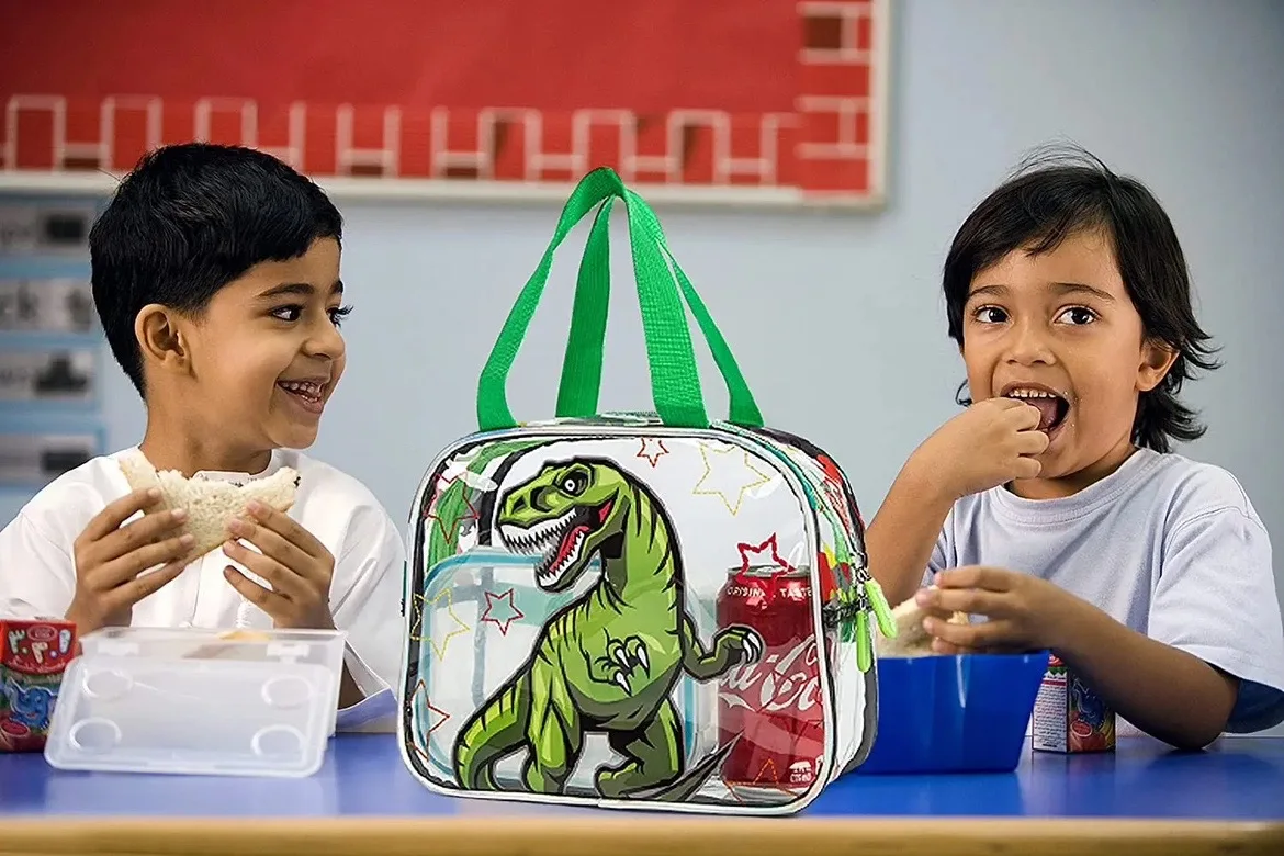 3pcs/set Transparent Kids Backpack with Cartoon Print Lightweight Waterproof Boys and Girls School Bags Lunch Bag Pencil Case