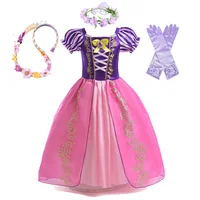Disney Rapunzel Princess Dress Girl Purple Puff Sleeve Cosplay Tangled Costume Halloween Vestido Kids Birthday Ball Gown Clothes 3
