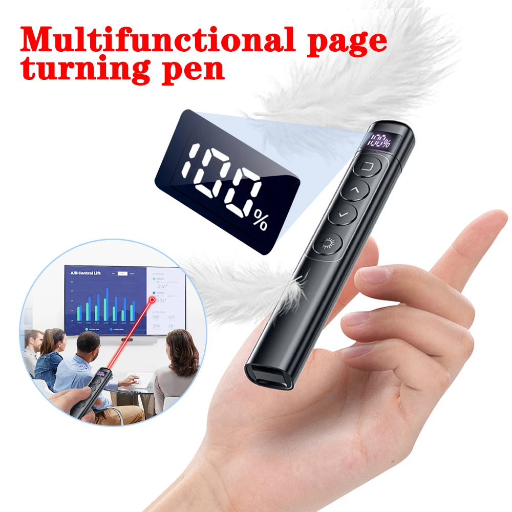 Powerpoint Pen 2.4GHz Wireless Multimedia Remote Control Flip Pen w/Digital Display for Office Teaching Projector PPT Presenter